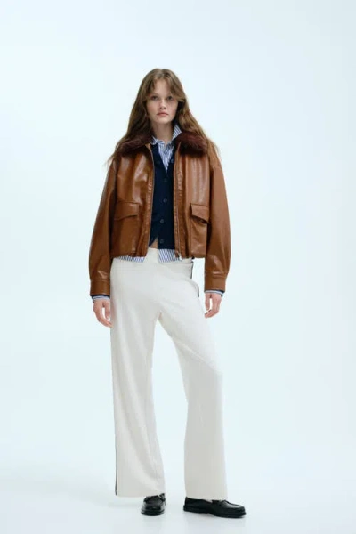 H&m Fluffy-collared Jacket In Brown