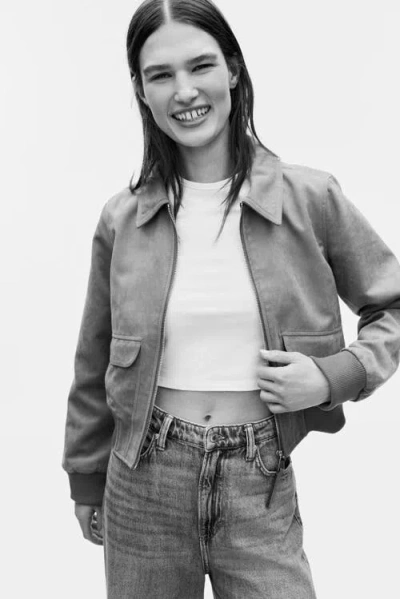 H&m Collared Bomber Jacket In Brown