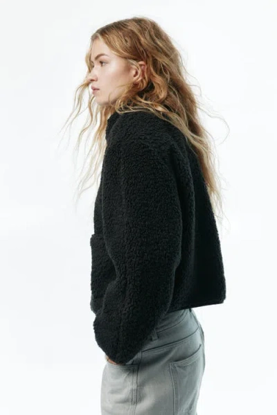 H&m Collared Teddy Jacket In Black