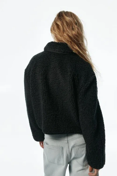 H&m Collared Teddy Jacket In Black
