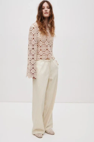 H&m Denim Pull-on Trousers In Neutral