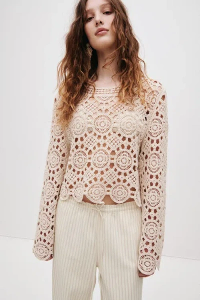 H&m Denim Pull-on Trousers In Neutral
