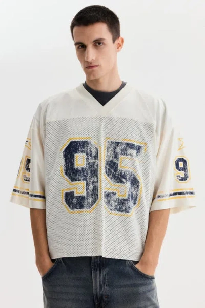 H&m Oversized Fit Printed Mesh T-shirt In White