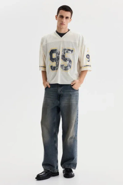 H&m Oversized Fit Printed Mesh T-shirt In White