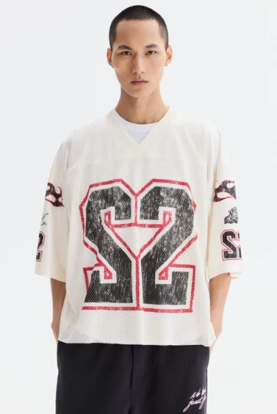 H&m Oversized Fit Printed Mesh T-shirt In White