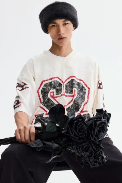 H&m Oversized Fit Printed Mesh T-shirt In White
