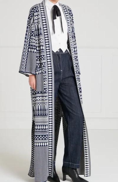 Temperley London Patterned Knit Coat In Blue