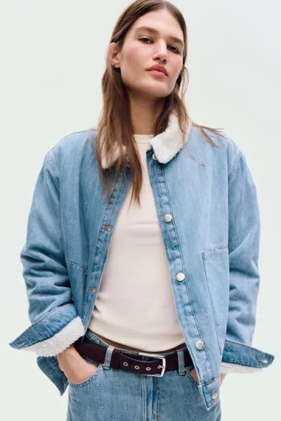 H&m Collared Denim Jacket In Blue