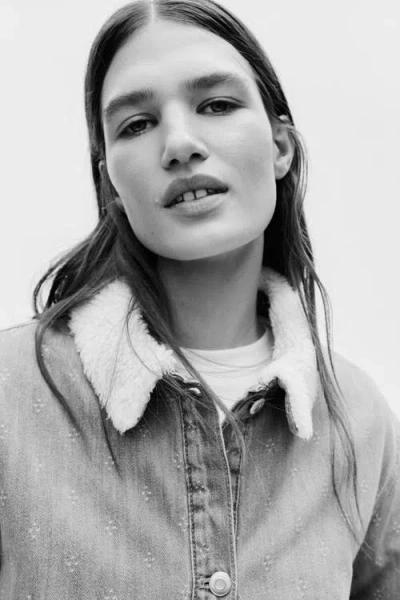 H&m Collared Denim Jacket In Blue