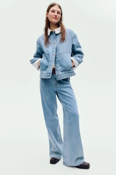 H&m Collared Denim Jacket In Blue