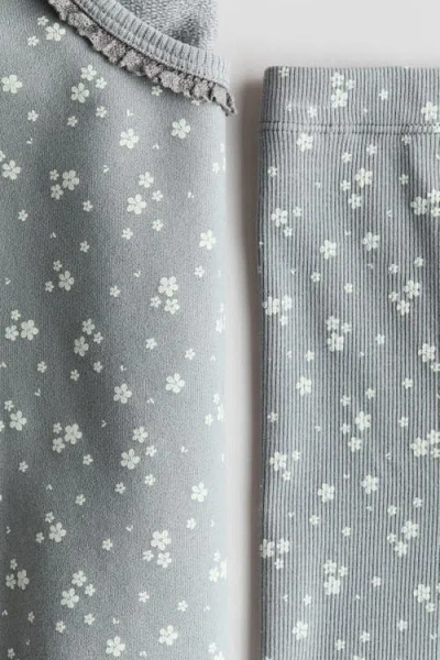 H&m 2-piece Patterned Cotton Set In Gray