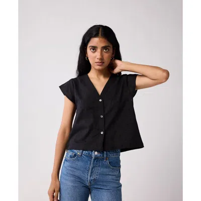 Reistor V-neck Embroidered Top With Front Buttons In Multi