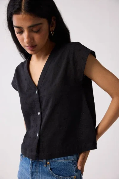 Reistor V-neck Embroidered Top With Front Buttons In Multi