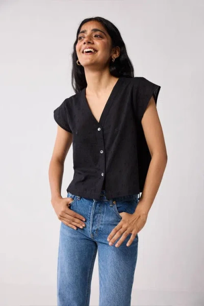 Reistor V-neck Embroidered Top With Front Buttons In Multi