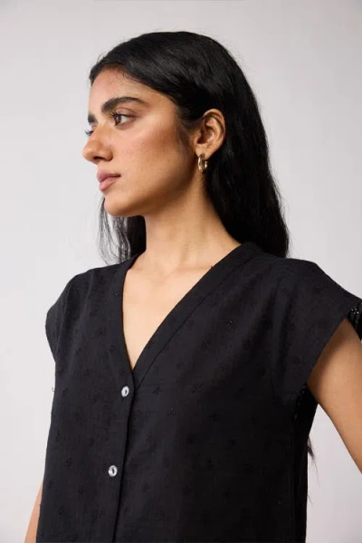 Reistor V-neck Embroidered Top With Front Buttons In Multi