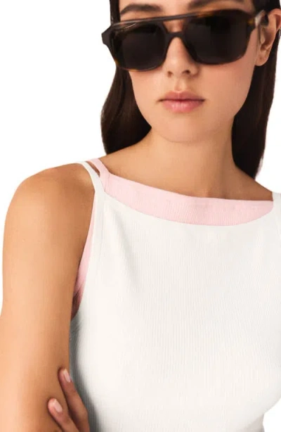 Maje Womens White Square-neck Ribbed Cotton-blend Top