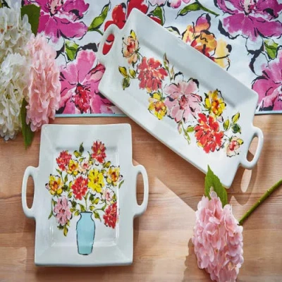 Tag In Bloom Square Platter Multi Earthenware Spring In White