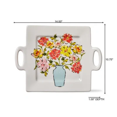 Tag In Bloom Square Platter Multi Earthenware Spring In White