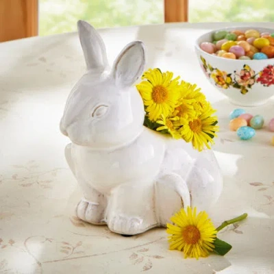 Tag Sitting Bunny Planter White Stoneware Spring In Multi
