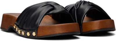 Ganni Tia Fairy Black Recycled Leather Polyurethane Polyester Wood Slides