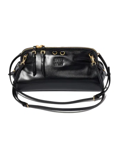 Miu Miu Caprice Shiny Leather Clutch In Black
