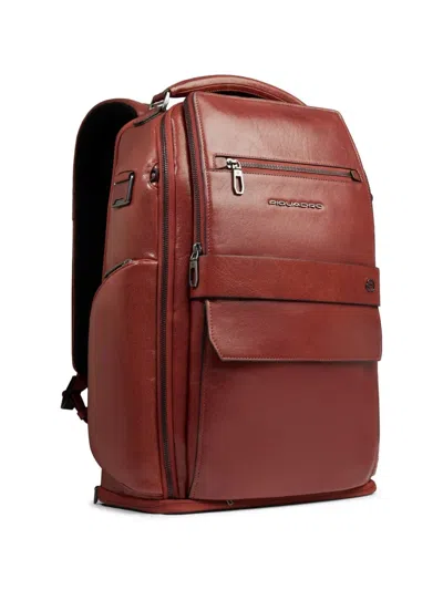 Piquadro Leather Backpack In Red
