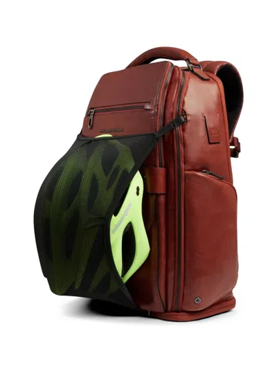 Piquadro Leather Backpack In Red