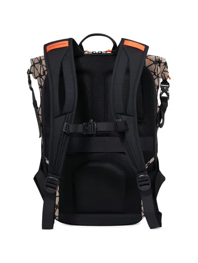 Piquadro Geometric-pattern Roll-top Backpack In Brown