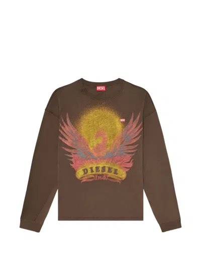 Diesel Long Sleeve T-shirt With Phoenix Graphic In Brown