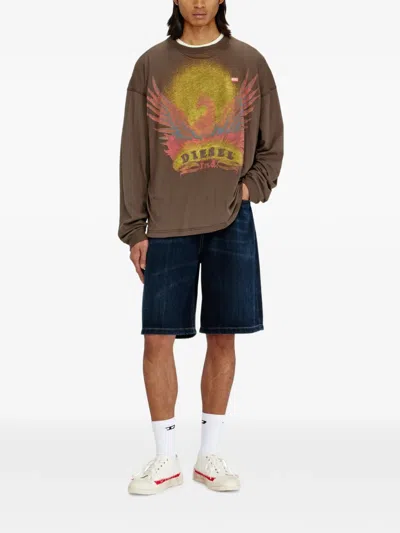 Diesel Long Sleeve T-shirt With Phoenix Graphic In Brown