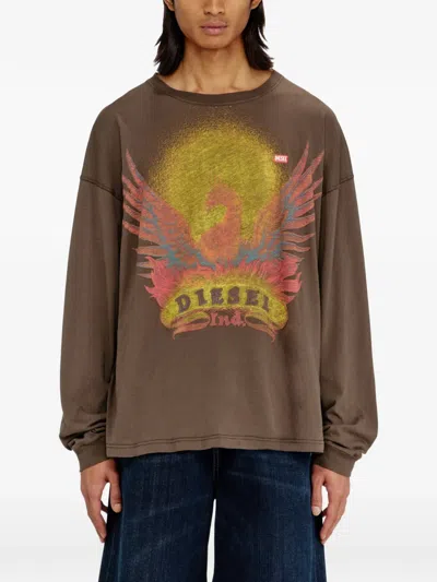 Diesel Long Sleeve T-shirt With Phoenix Graphic In Brown