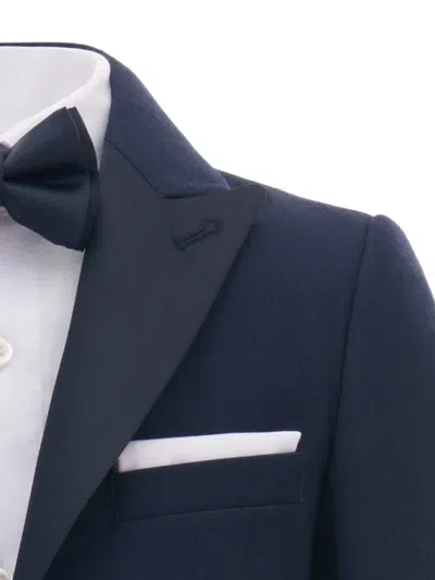 Moustache Peak Lapel Suit Set In Blue