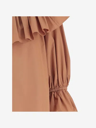Chloé Chloè Cotton Top With Ruffles In Brown