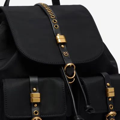 Pinko City Backpack Adjustable Straps Front Pockets Handle In Black