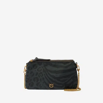 Pinko Rectangular Animal Print Shoulder Bag With Chain Strap In Green
