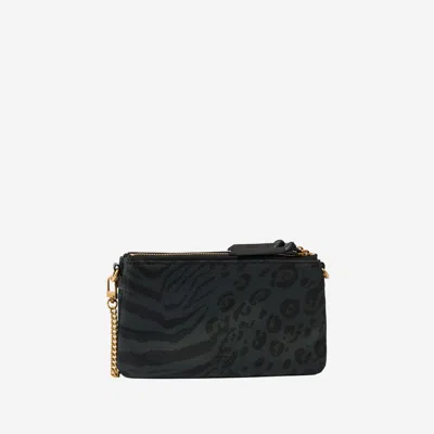 Pinko Rectangular Animal Print Shoulder Bag With Chain Strap In Green