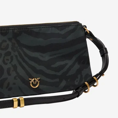 Pinko Rectangular Animal Print Shoulder Bag With Chain Strap In Green