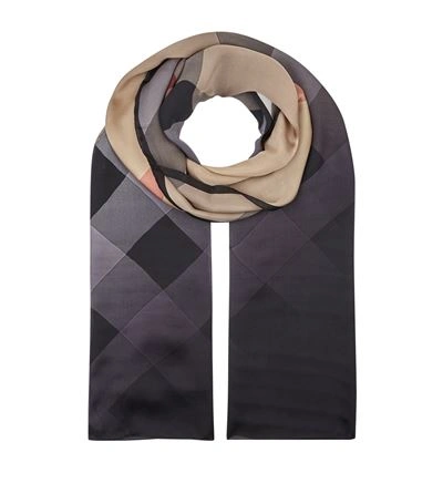 Burberry Ombre Washed Check Silk Scarf, Brown/black In Camel | ModeSens