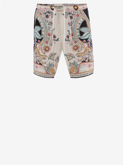 Just Cavalli Printed Drawstring Shorts In Brown