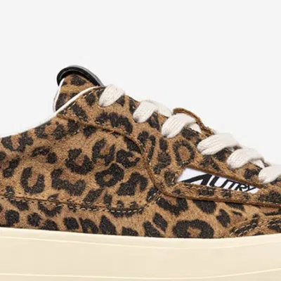 Autry Windscape Low Sneakers In Leopard And Black Suede In Animal Print