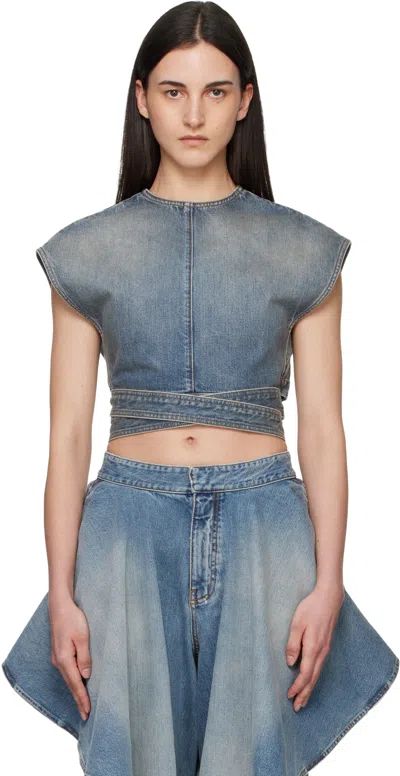 Alaïa Alaia Faded Blue Cotton Belted Top