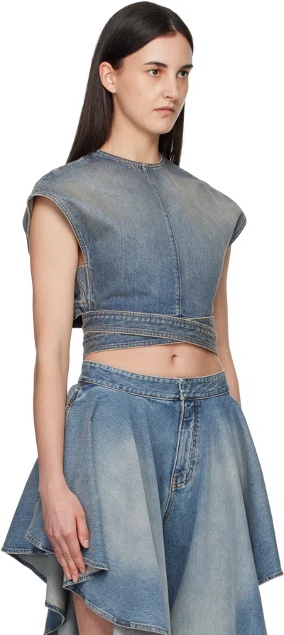 Alaïa Alaia Faded Blue Cotton Belted Top