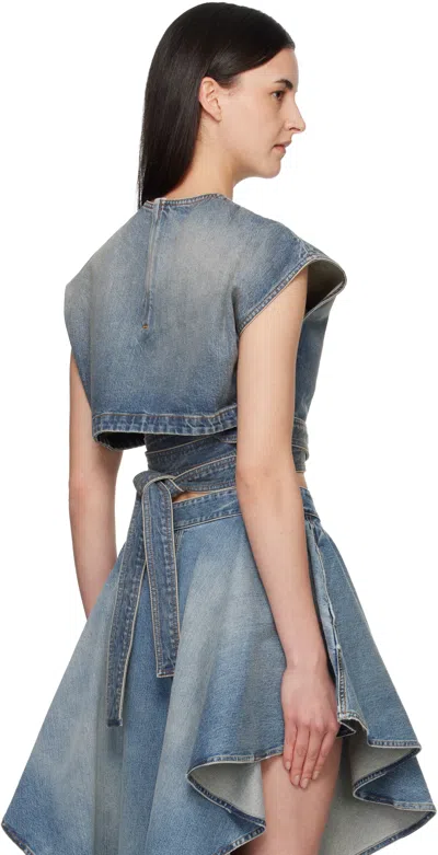 Alaïa Alaia Faded Blue Cotton Belted Top