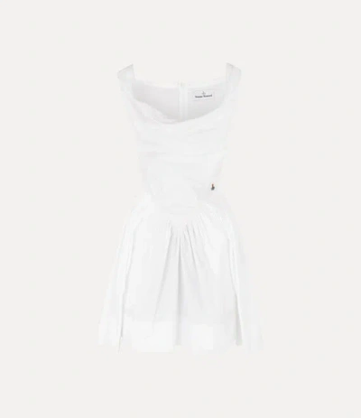 Vivienne Westwood Draped Midi Dress With Fitted Bodice And Gathered Skirt In White