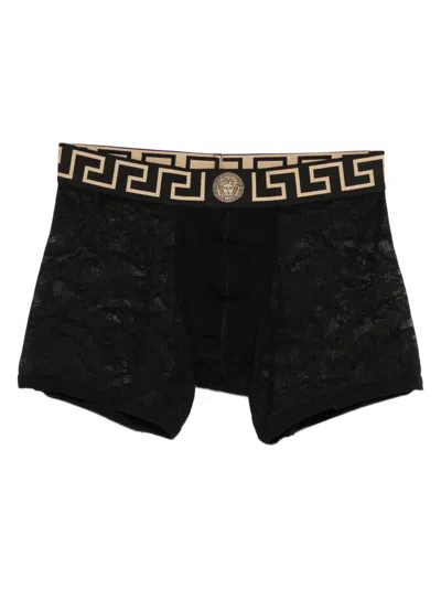 Versace Boxer With Logo Pattern In Black