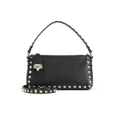 Valentino Rockstud Small Black Grainy Leather Crossbody Bag In Black