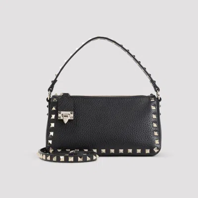Valentino Rockstud Small Black Grainy Leather Crossbody Bag In Black