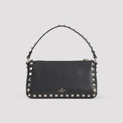 Valentino Rockstud Small Black Grainy Leather Crossbody Bag In Black