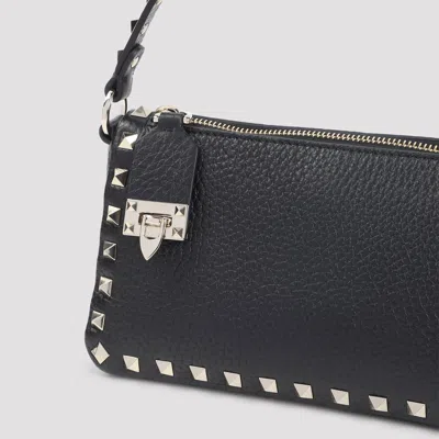 Valentino Rockstud Small Black Grainy Leather Crossbody Bag In Black