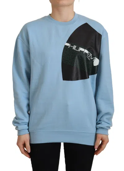 Philippe Model Light Blue Logo Printed Long Sleeves Sweater In Blue